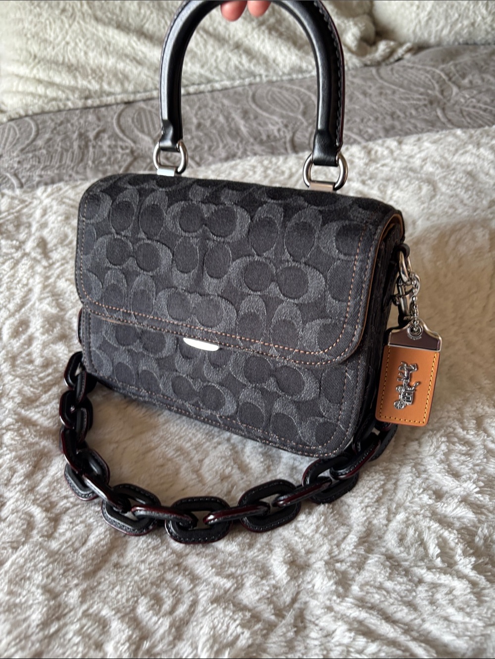 Coach 1941 Rogue Top Handle in Black/Gray Denim w/ Silver Hardware NWOT